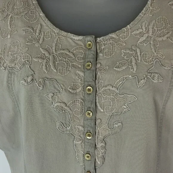 Together Womens Cotton Twill Dress Sz 6M Tan Country Western Drop Waist Buttons - Picture 3 of 12